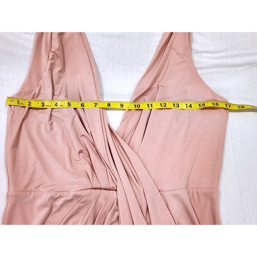 NBD Buttercup Gown Blush Pink Maxi Dress XL Deep V-Neck Wrap Front Slit Revolve - Picture 6 of 6